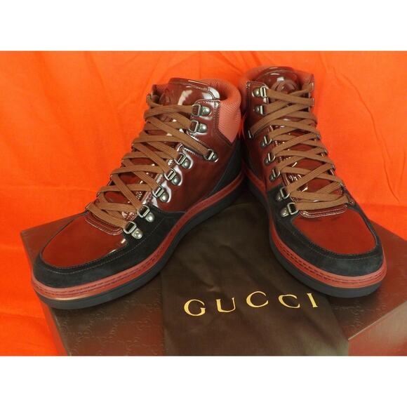 GUCCI SOFTY TEK CONTRAST INTERLOCKING BURGUNDY BLACK HI SNEAKERS 9 US 10 - Picture 7 of 12